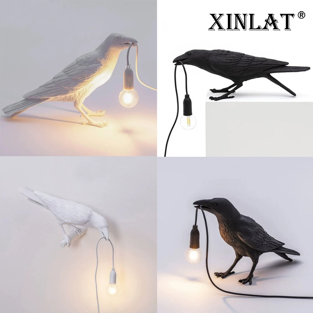 Lucky Bird Wall Light Black White Table Lamp Gothic Style Resin Animal Sconces Creative Bedroom Bedside Luminaires EU UK US 220v
