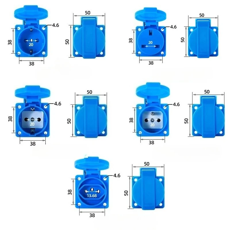 10pcs IP54 European Standard 2-hole Outdoor  Multi-functional German French British Standard Industrial Waterproof Socket