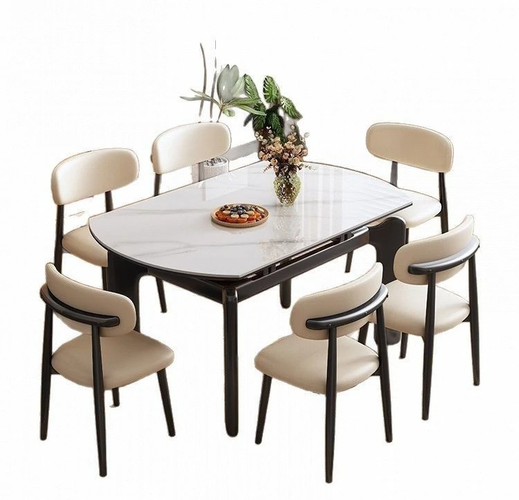 

Slate, solid wood, dining table and chairs, combination, modern, simple, household, telescopic, folding