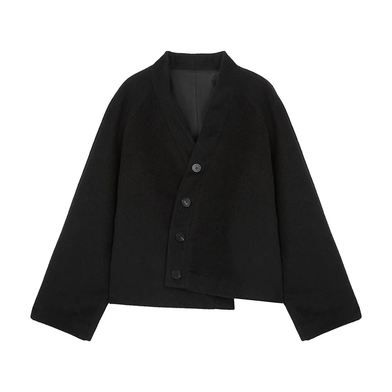 

Ele ort Woolen Coat with Asymmetrical Slit Design AB2W73697 Women's Faion Autumn Collection Traditional Chinese Sle