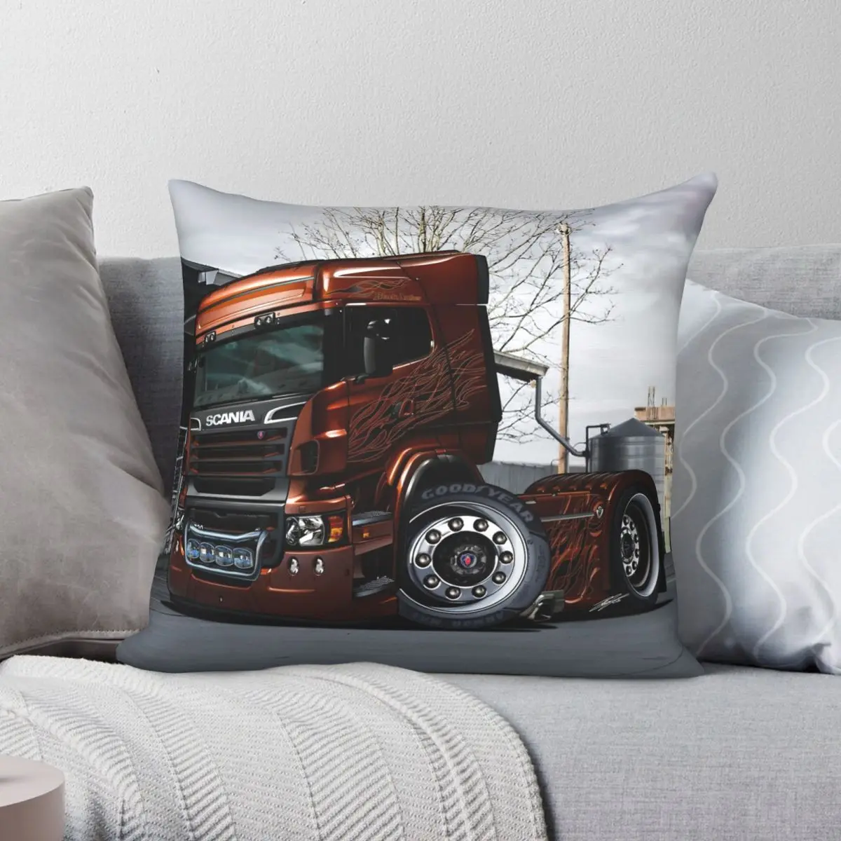 Scania R730 V8 Black Amber 1100 Square Pillowcase Polyester Linen Velvet Printed Zip Decorative Home Cushion Cover