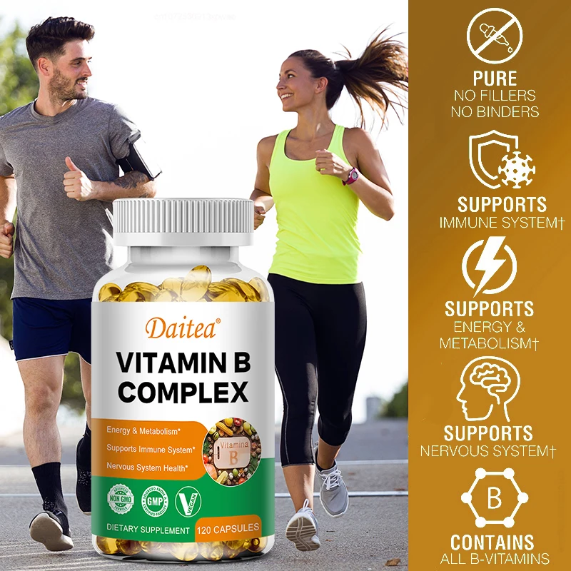 Daitea cápsulas de vitamina B Compound VB B1 B2 B3 B5 B6 B7 B9 B12, mejor estado de ánimo, ayuda al sistema nervioso y suplemento de Soporte de Energía