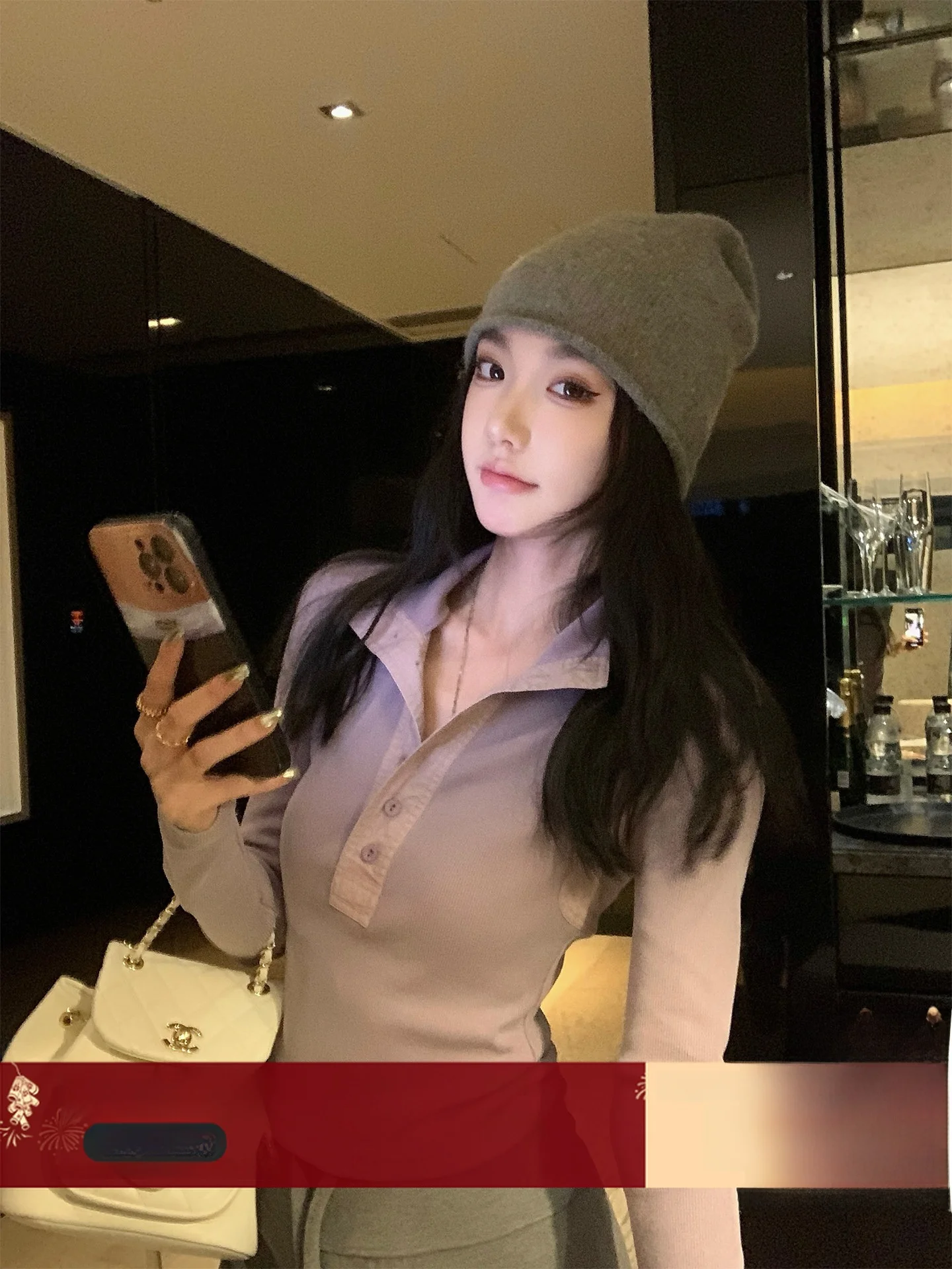 

Slim Fit Long Sve T-irt Women's Vintage Sle Stand Collar Top Waist Cinching Base irt Inner Wear ort Length