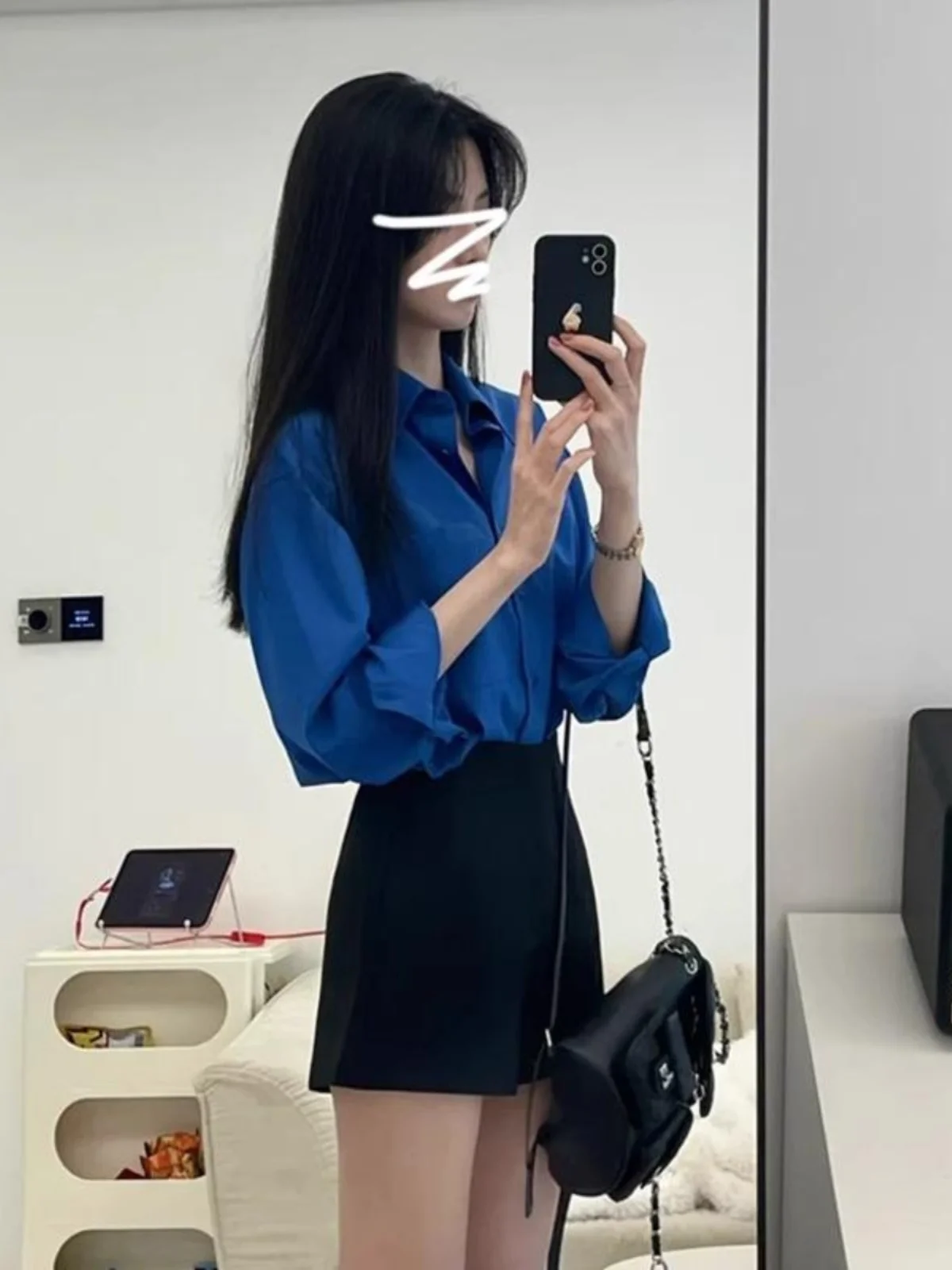 Elegant Goddess Style New Klein Blue Shirt Design Long Sleeve Slimming Fashionable Layering Youthful Top Women's Shirt