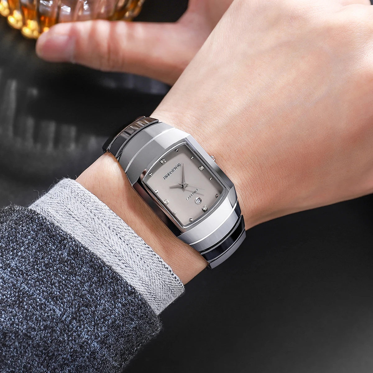 

Мужские часы, вольфрамовые часы, квадратные циферблаты, вольфрамовая сталь в форме тонно, кварцевый механизм, швейцарский механизм Ronda, сапх.