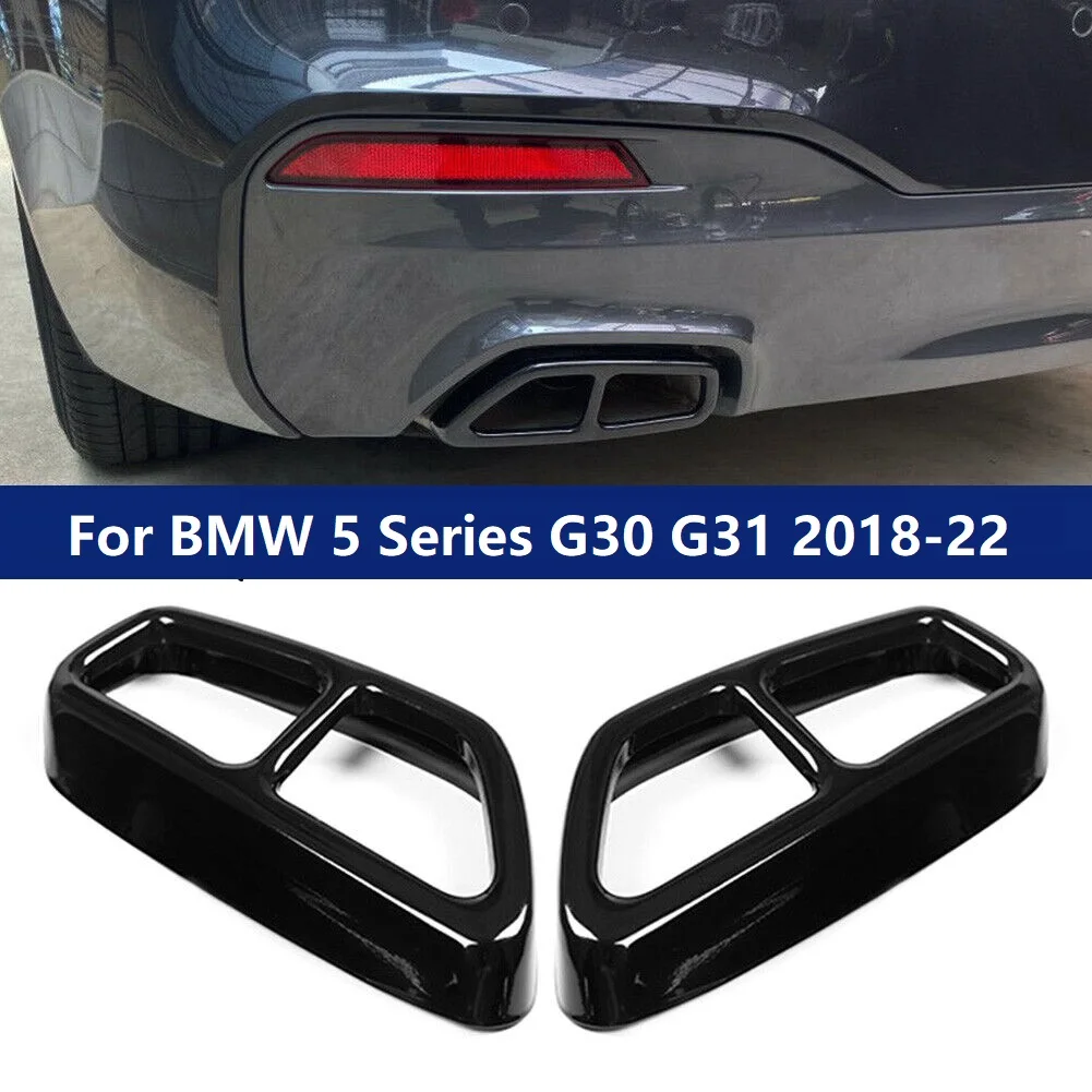 

Exhaust Muffler Pipe Tip Tailpipe Cover Trim Decoration Chrome Glossy Black For BMW 5 Series G30 G31 2018 2019 2020 2021 2022