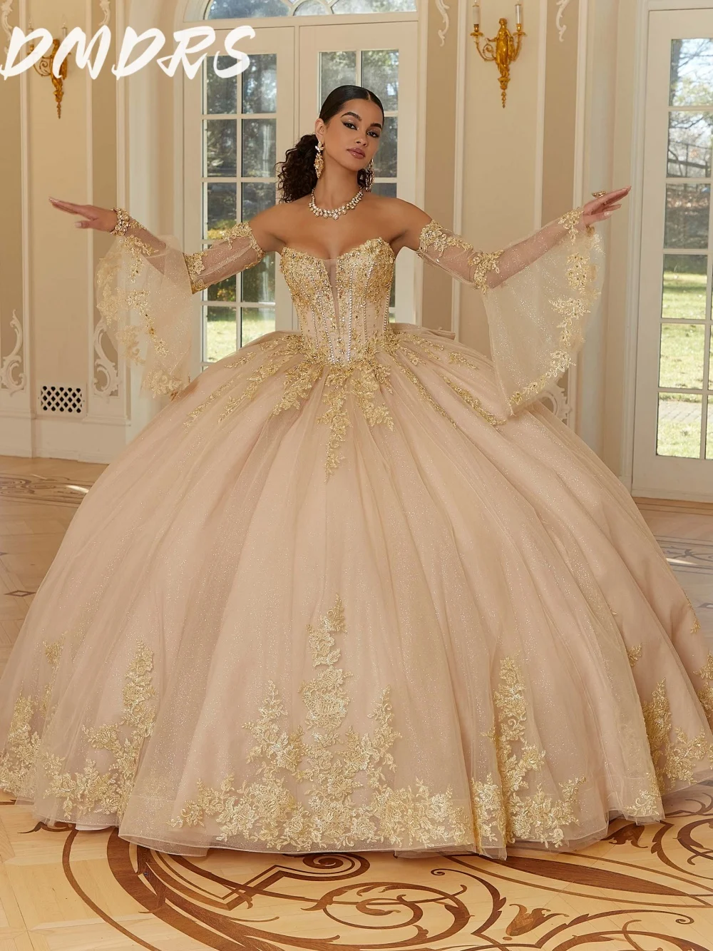 فستان Quinceanera ساحر مكشوف الكتفين 2025 فستان أنيق للحفلات مزين كلاسيكي متألق على شكل كرة حلوة 16 فستان حفلة