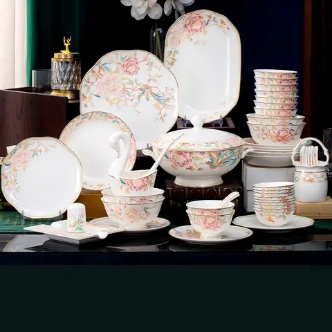 chinese porcelain plates dinner sets full set ceramic fine  floral china dinnerware set 52pcs vajillas completa Bowl set