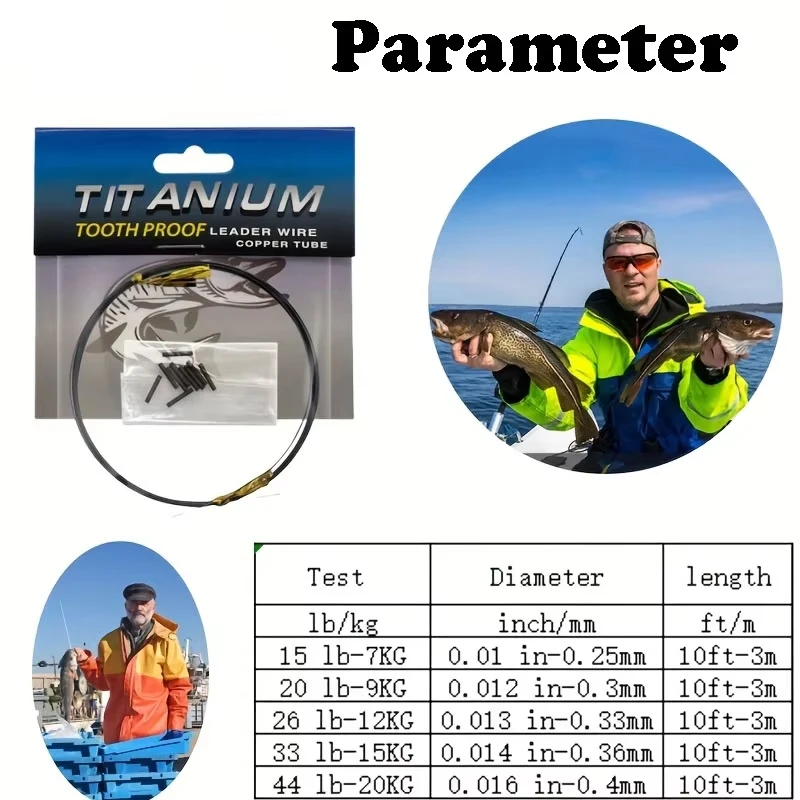Zestaw YOTO Titanium Bite-Proof Leader Kit - 3-metrowy linka wędkarska do połowów morskich z osłonami (15-44lb) — 2