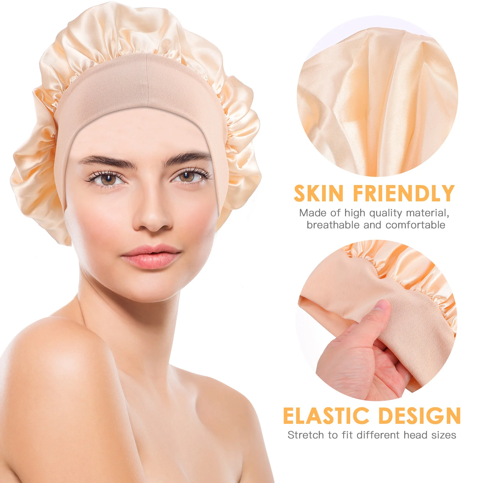 

3pcs Double Layer Satin Sleep Caps High Elastic Wide Side Hair Care Bouffant Hats For Night Shower Face Washing Adjustable Head