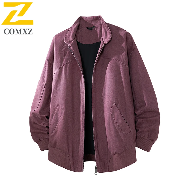 

COMXZ Men Jacket Stand Collar Vintage Outdoor Climbing Hiking Camping Coat Windbreaker Lightweight Autumn Washed Cotton Jackets