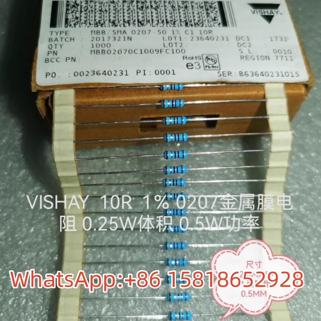 10pcs VISHAY 10R 1% 0207 거친 구리 발 금속 필름 저항기 0.25W 볼륨 0.5 전력