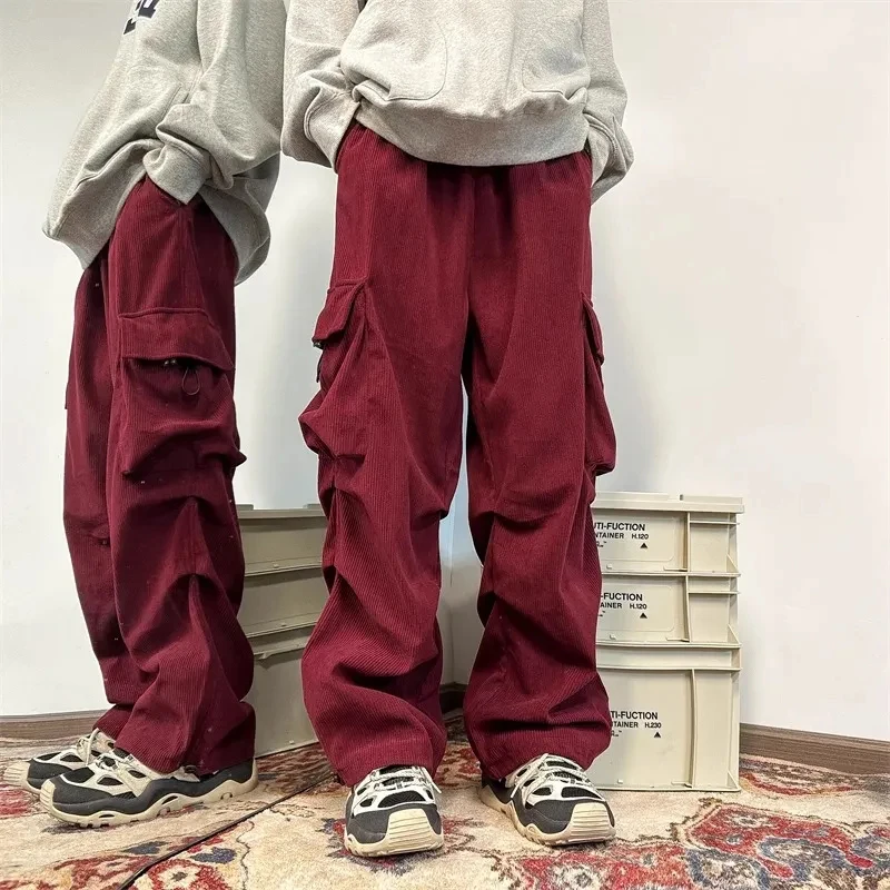 コーデュロイカーゴパンツ レディース Y2K ハイウエスト ストリートウェア ルーズ マルチポケット スウェットパンツ ビーフィット ヒップホップ カジュアル ストレートパンツ