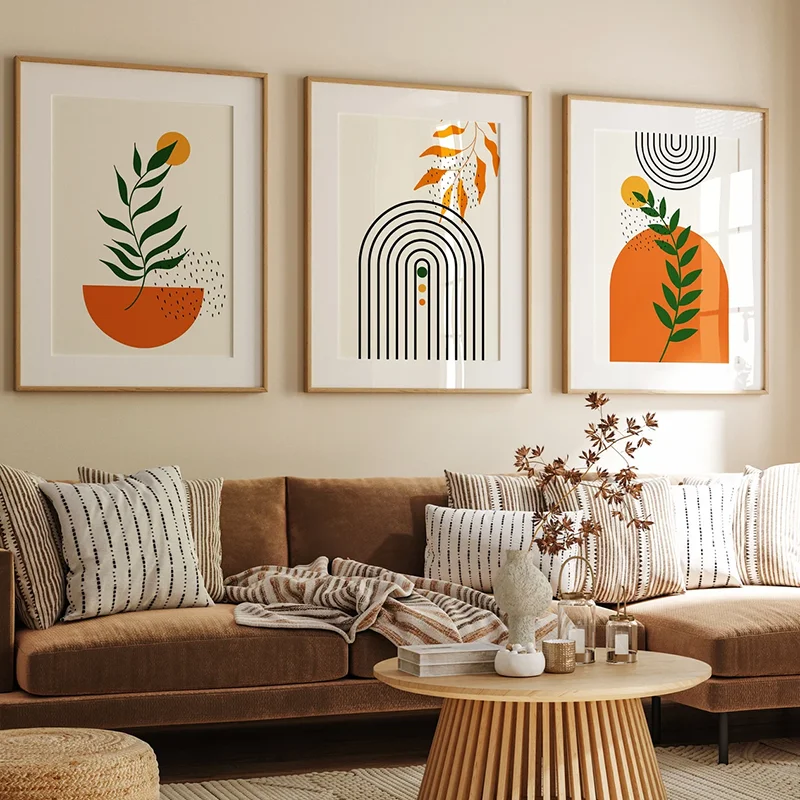 3PCS Boho Wall Art Prints  Orange Boho Poster  Orange Green Wall Decor  Living Room Decor  Canvas Paintings For Room Decor
