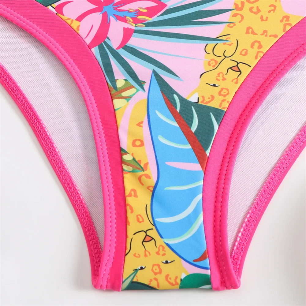 Hohe Taille Bandage Bikini Kawaii Print Badeanzug Cover Ups Koreanische Bademode Frauen Urlaub Outfits Tankini Beachwear-badeanzug