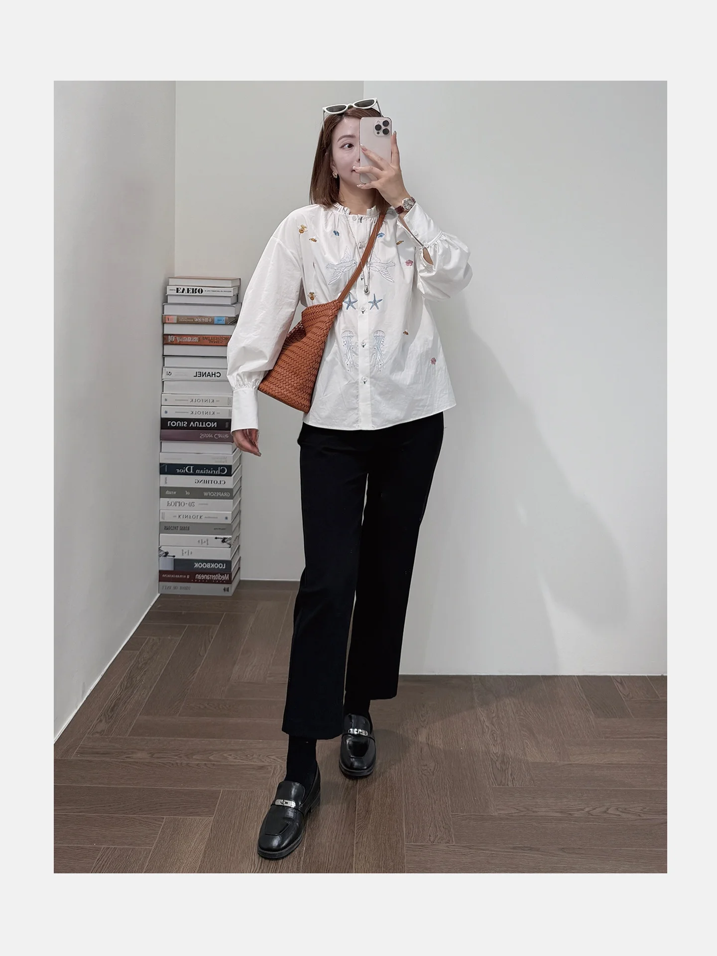 

Женская свободная блузка Ele с вышивкой, ручной работы, с эффектом похудения, мягкой текстурой, из смесового хлопка, с длинным рукавом