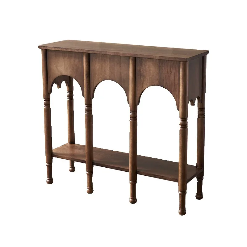 French retro solid wood porch cabinet is opposite the entrance door, entrance table, ultra-narrow corridor entrance bar table, s