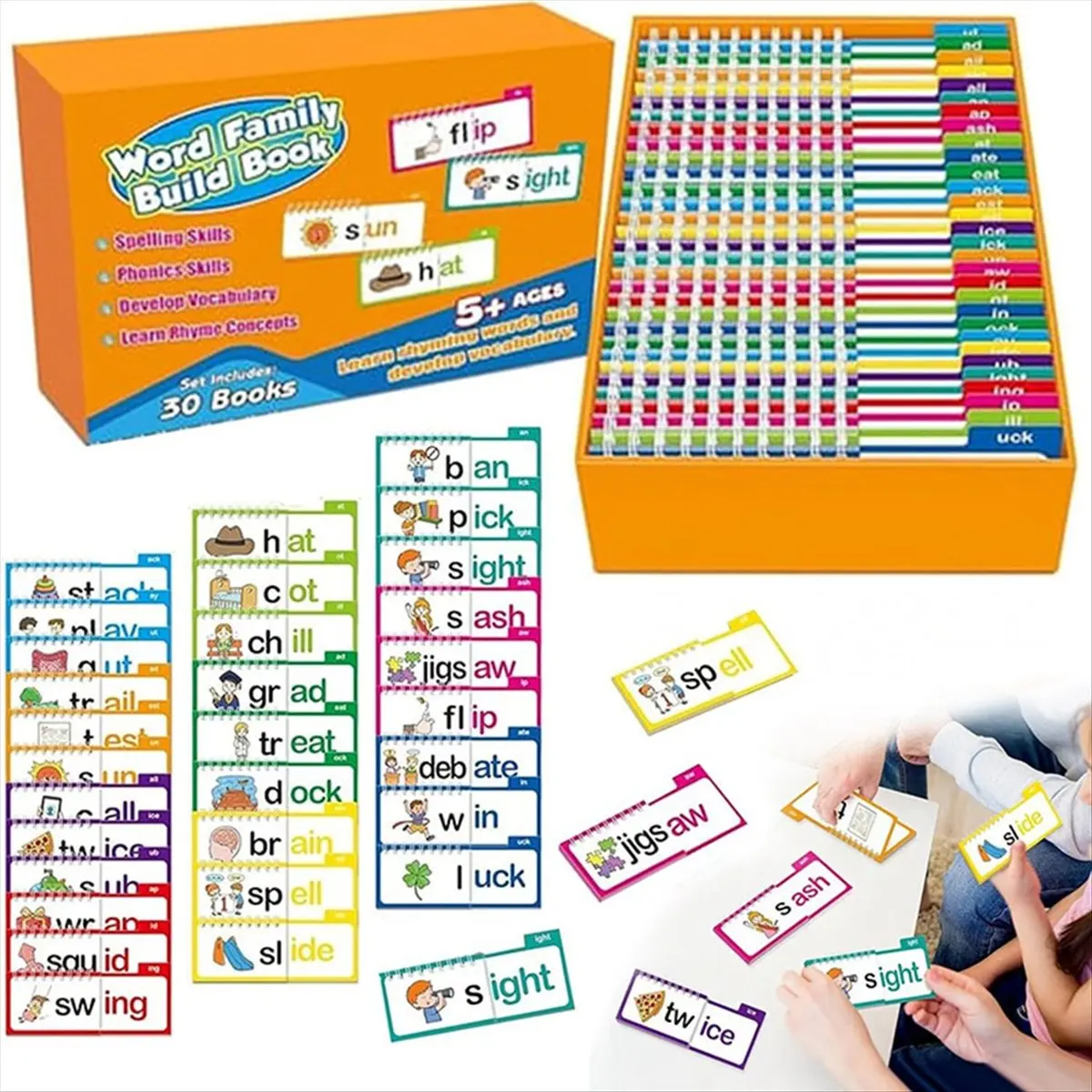 Hot Sale 30 Read and Rhyme Flip Books Word Families Flash Cards Reading Flip Book Letter Educational Reading Games