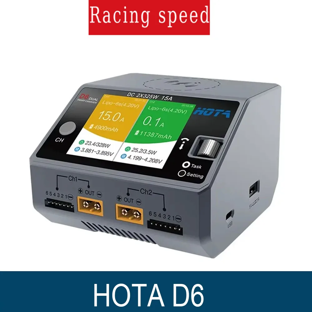 HOTA D6 Dual Smart Charger DC650W 15A Maximum current 1600mA Built-in Micro USB for 1-6S Lipo LiHV/NiZn/Nicd/NiMH Battery