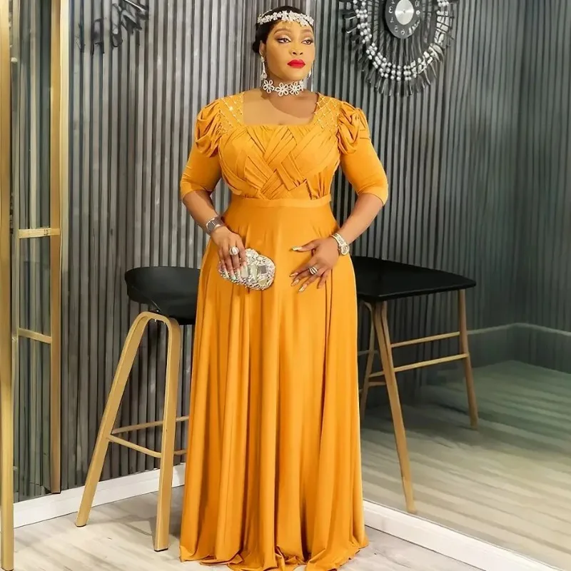 

2026 New Fashion African Party Dress for Women Elegant Turkey Muslim Maxi Evening Gown Half Sleeve Wedding Dress