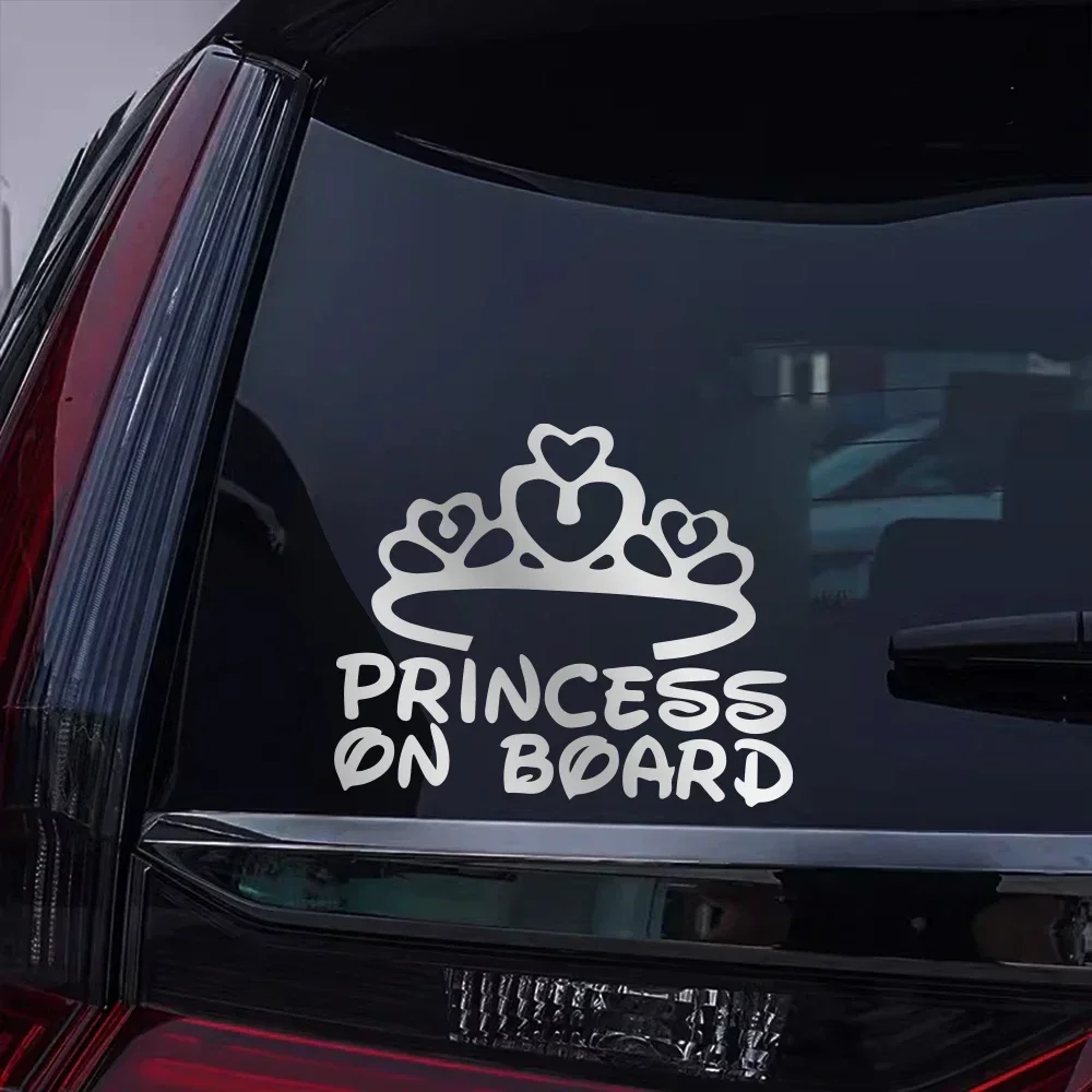 Heart Shaped Crown Pattern Car Sticker Princess On Board Decal Driving Safety Warning Sign Sticker Car Decoration Accessories