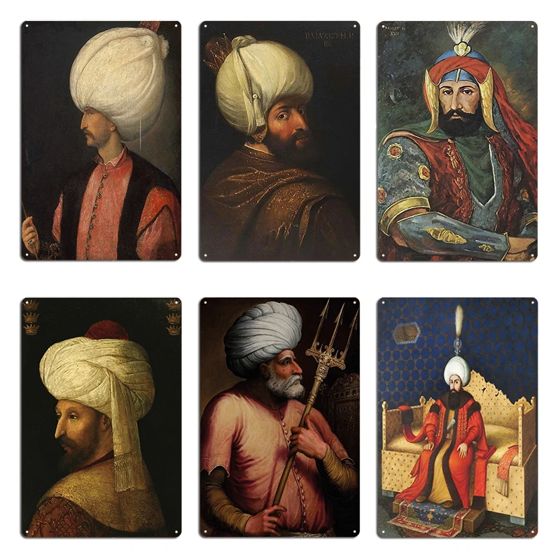 Peinture Ottoman Portrait du Sultan Suleiman, le magnifique Mehmed le Conqueror, conception de Plaque métallique, affiche en étain