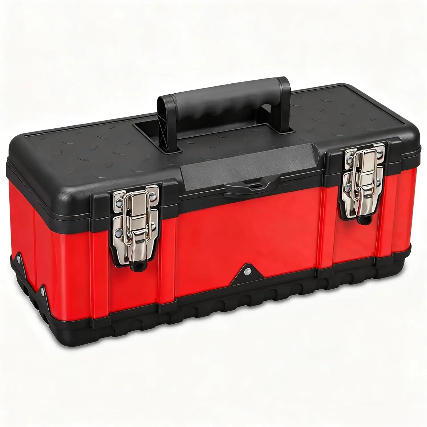 

15.5 Inch Steel Tool Box with Removable Tray, Portable Organizer and Non-slip Handle for Car Storage
