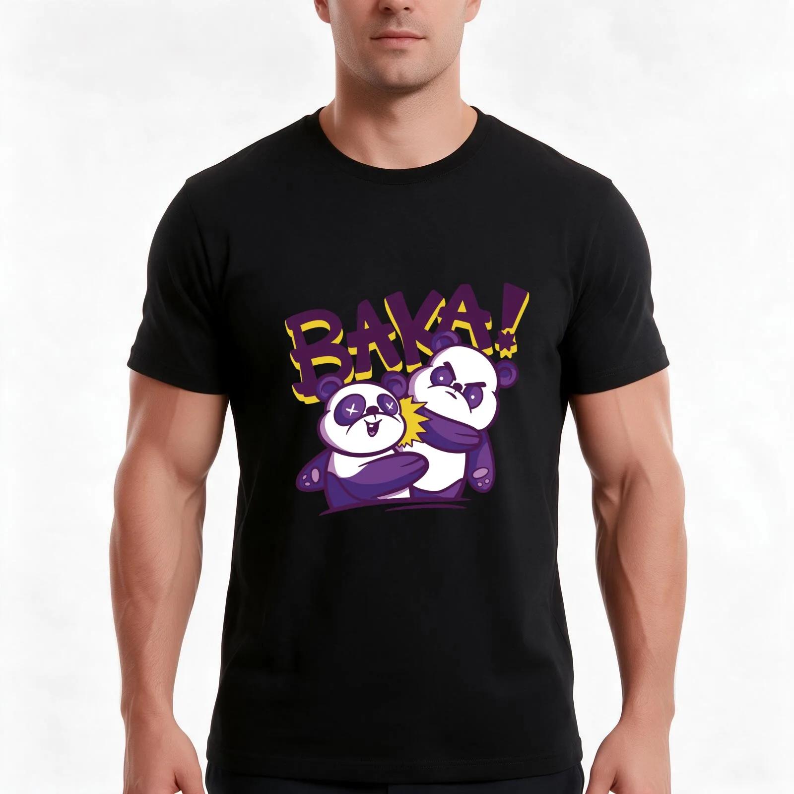 Baka Pandas Funny Design T-Shirt, Summer Casual Cotton Tee, Oversized Streetwear Tops, Vintage Graphic Print, Unisex Men Women