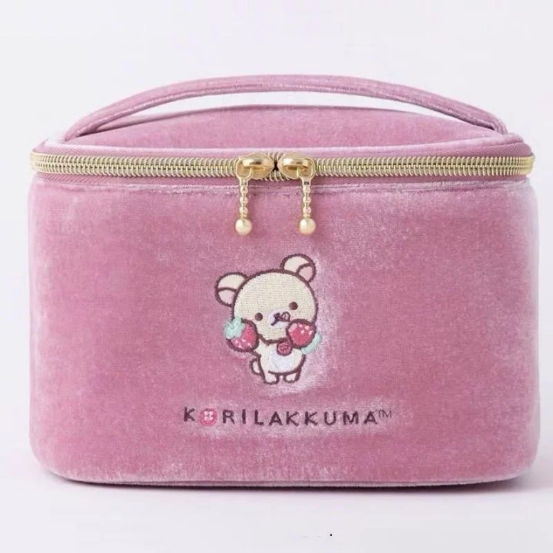 Rilakkuma Tote Makeup Bag Chic Multi-functional 3D Little Bear Embroidered Toiletry Bag Stylish Sweet-Colored  Zipper Handbag