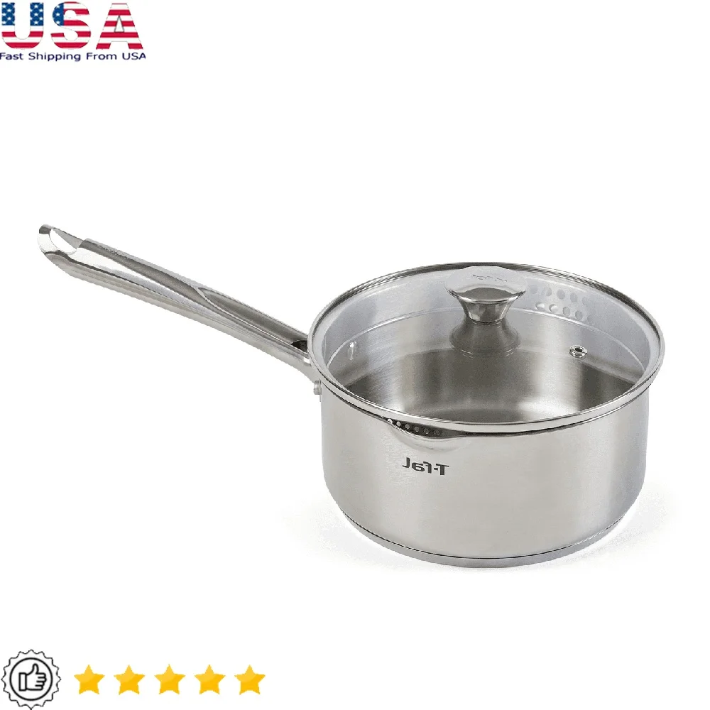 

Stainless Steel Saucepan with Straining Lid Induction Base Dishwasher Safe Measurement Marks Cooking and Steaming 3 Quart