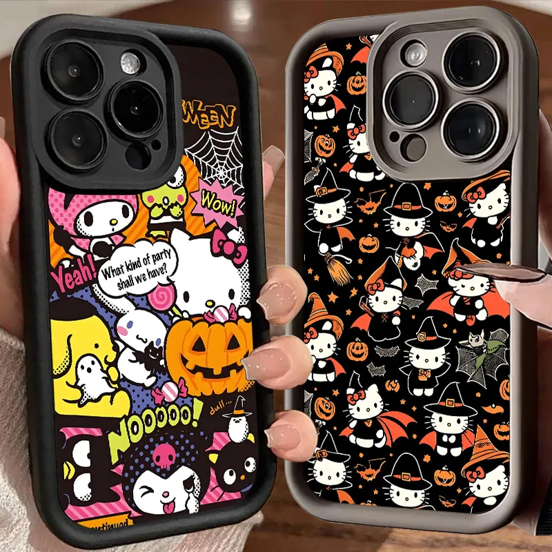 

Halloween Sanrio Hello Kitty Silicone Case For iPhone 17 Pro 14 15 Plus 11 12 13 16 E Pro Max Coque 17AIR Shockproof Phone Cover