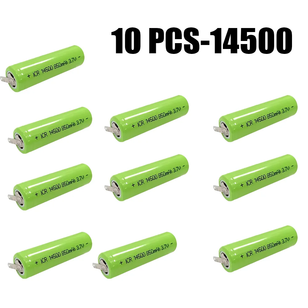 10pcs-3.7V 850mAh 14500 with Tab Real Capacity Lithium Ion Rechargeable Battery for Flashlight Remote Control Electronic Toy