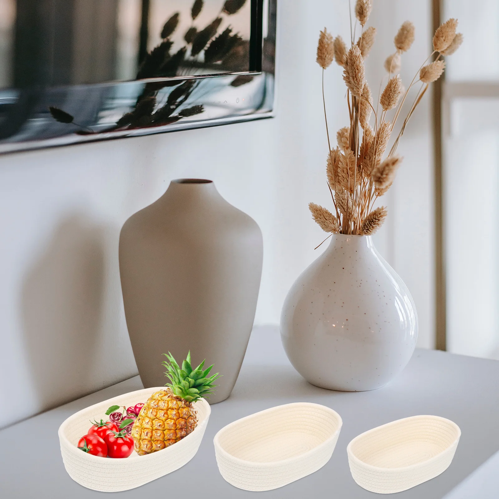 

3pcs Snack Desktop Woven Basket Basket Cotton Rope Woven Organizer For Desktop Nursery Sundry Container Small Baskets