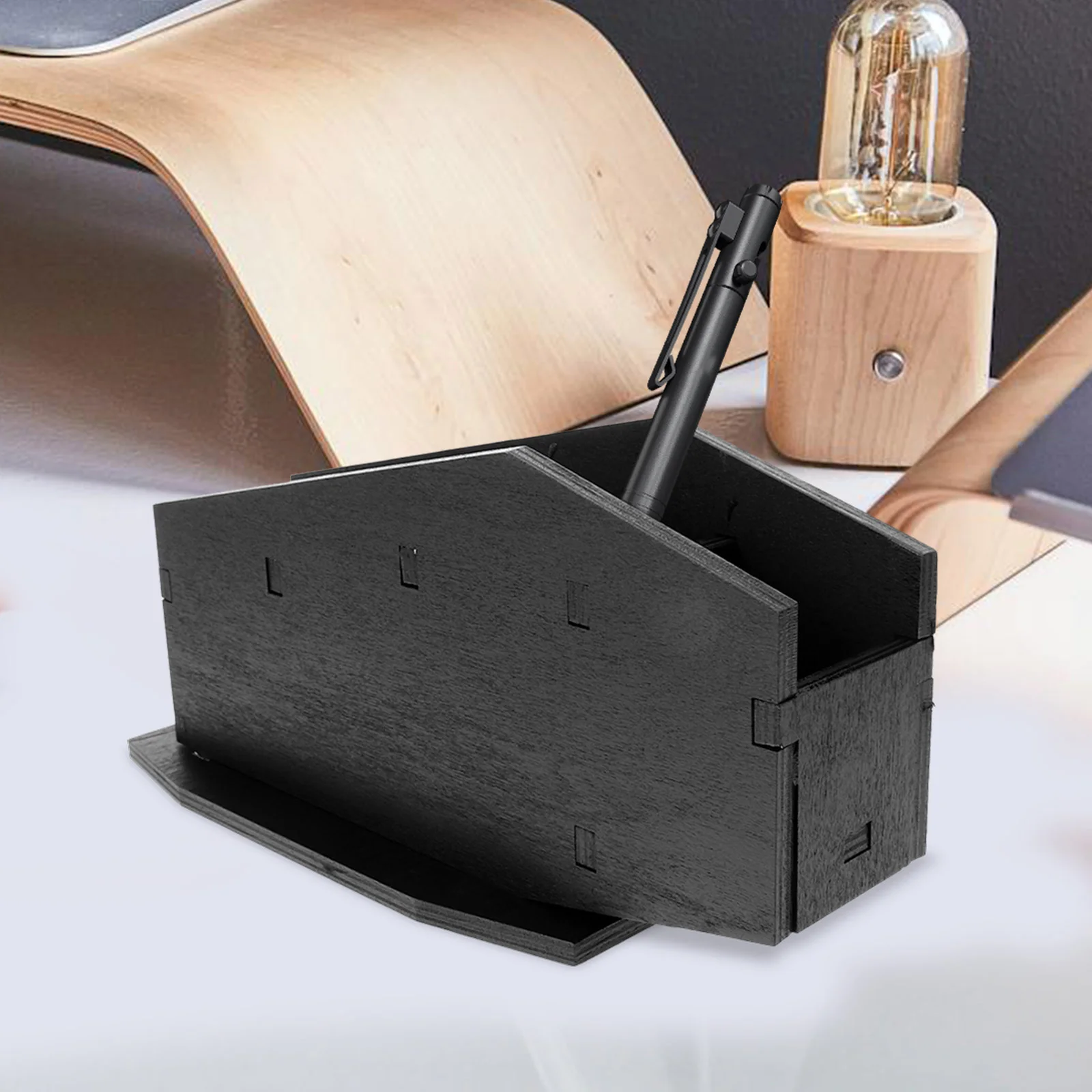 Gothic Style Coffin Pen Holder Pencil Container Wood Bucket Makeup Brush Organizer Desktop Storage For Cup