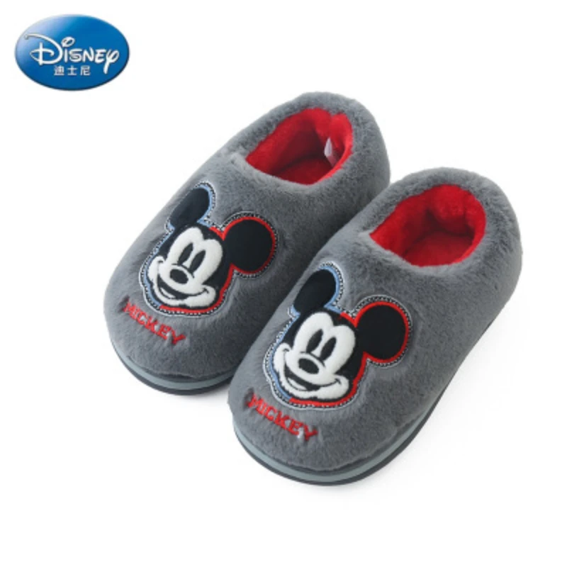 Disney Children\'s Cotton Slippers Cute Winter Home Non-slip Baby Cartoon Shoes For Boys Girls Mickey Blue Gray Shoes Size 16-22