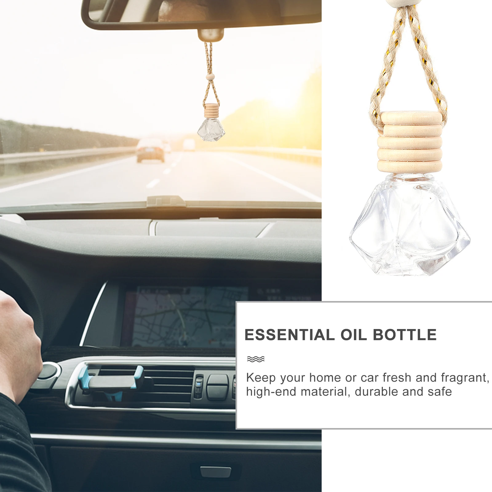 

6Pcs Empty Car Hanging Perfume Bottle Transparent Glass Design for Car Home Office Aromatherapy Essential Oil Diffuser Pendant