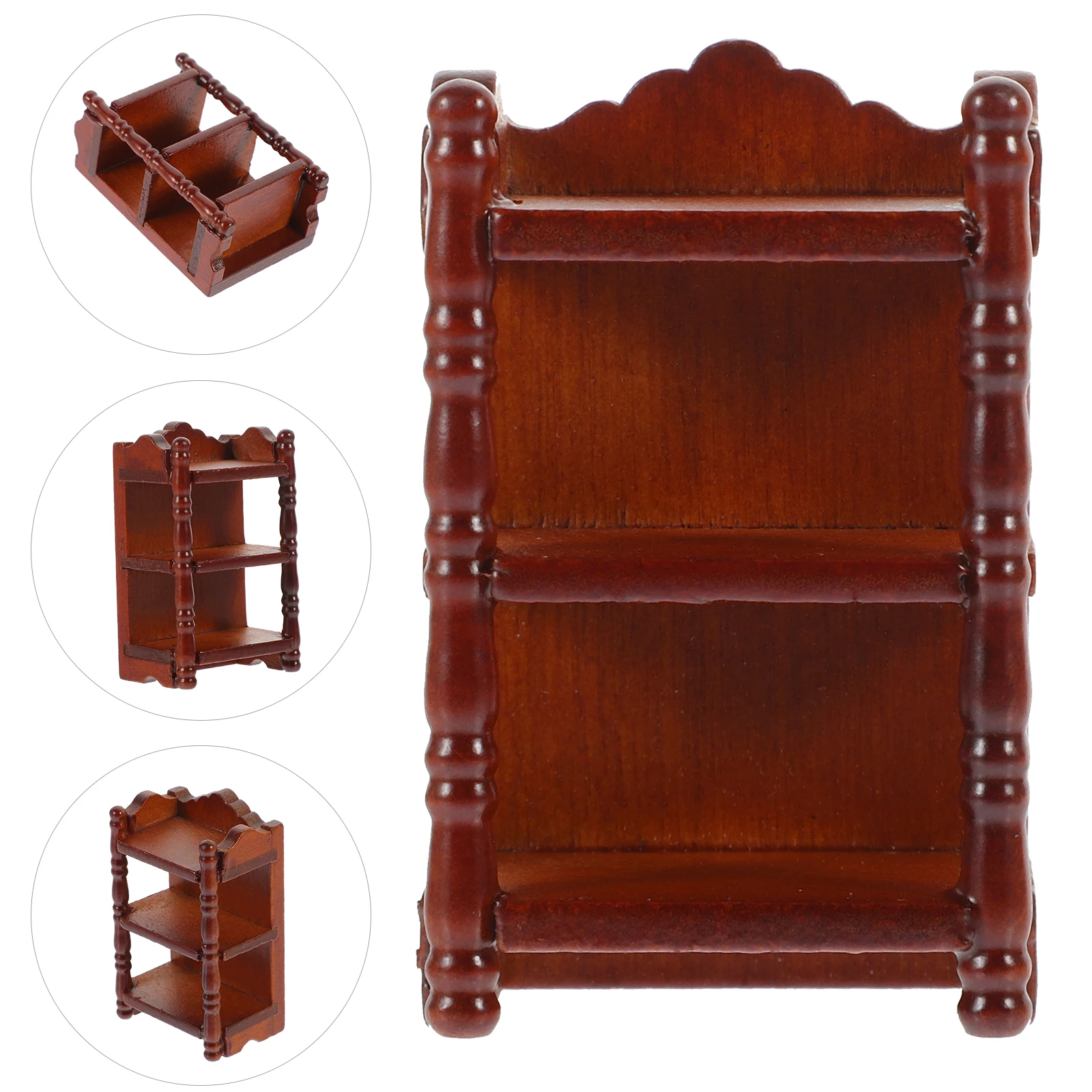 Mini rack de armazenamento de madeira para casa de bonecas, móveis criativos, mesa de cabeceira, decoração, modelo de madeira em miniatura, simulação