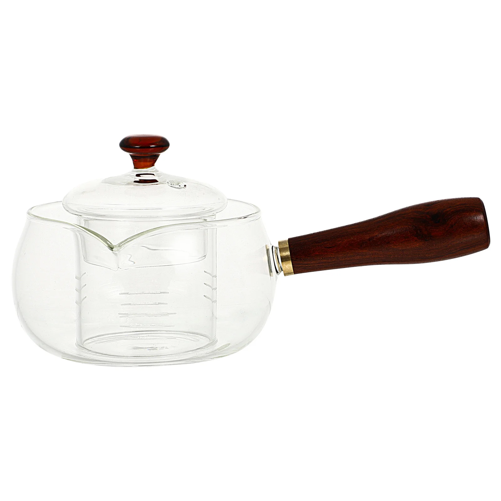 

Transparent Glass Teapot with Built-in Infuser 600Ml Ergonomic Wooden Handle Dishwasher Safe Rotating Bladder for Herbal Tea