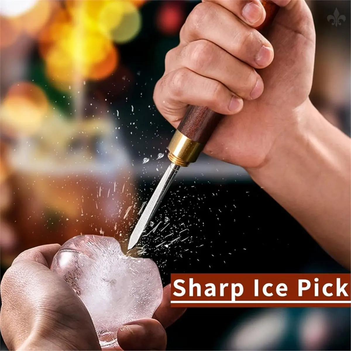 PROFESSIONAL USE Ice Pick Three Pronged Lce Pick, Stainless Steel Ice Pick with Non-Slip Wood Handle, Carving Bartender Tool