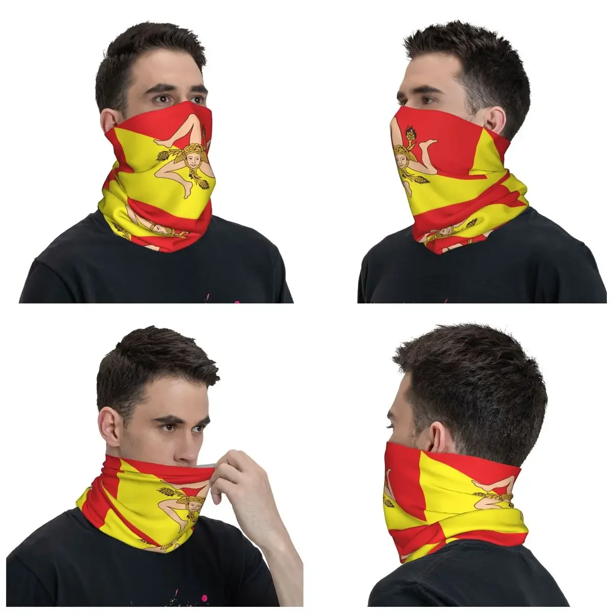 2023 New Flag Of Sicily Bandana Merchandise Neck Cover Printed Vintage Wrap Scarf Multifunctional Balaclava For Fishing Suit