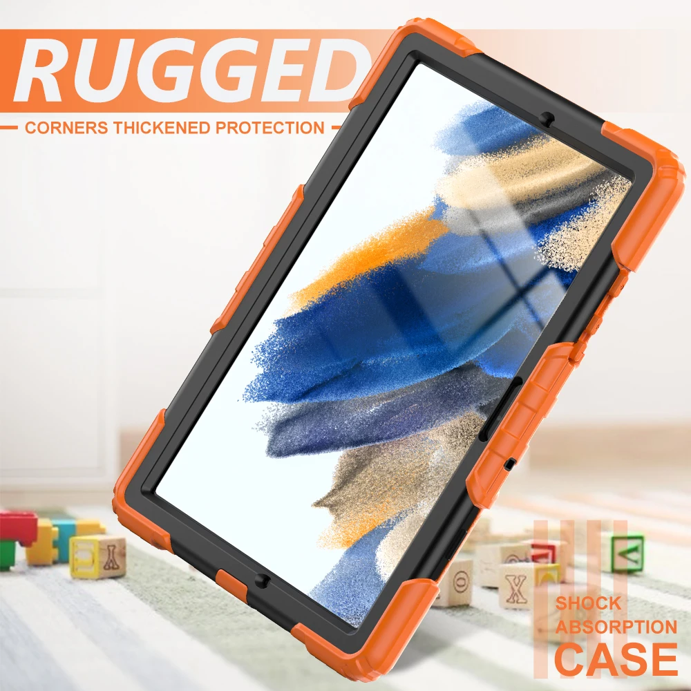 Dla Samsung Galaxy Tab A8 10.5 cal 2021 SM-X200 SM-X205 Case dzieci odporny na wstrząsy 360 obrót stojak pasek na ramię Tablet pokrywa