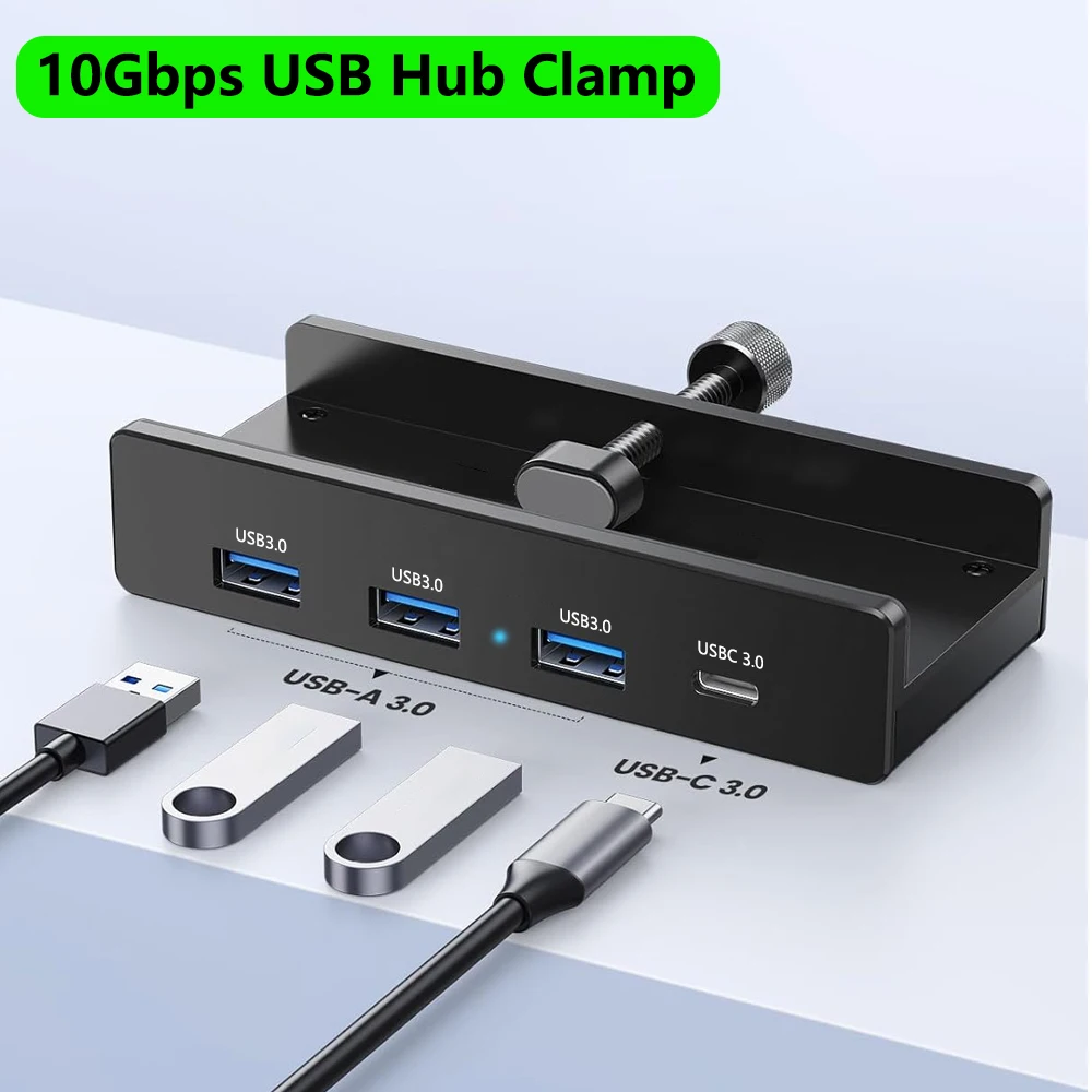 10Gbps USB HUB Clamp USB3.2/3.0/2.0 Splitter Adapter for IMac Macbook Lenovo Desktop PC Accessories Usb Extension Hub Clip