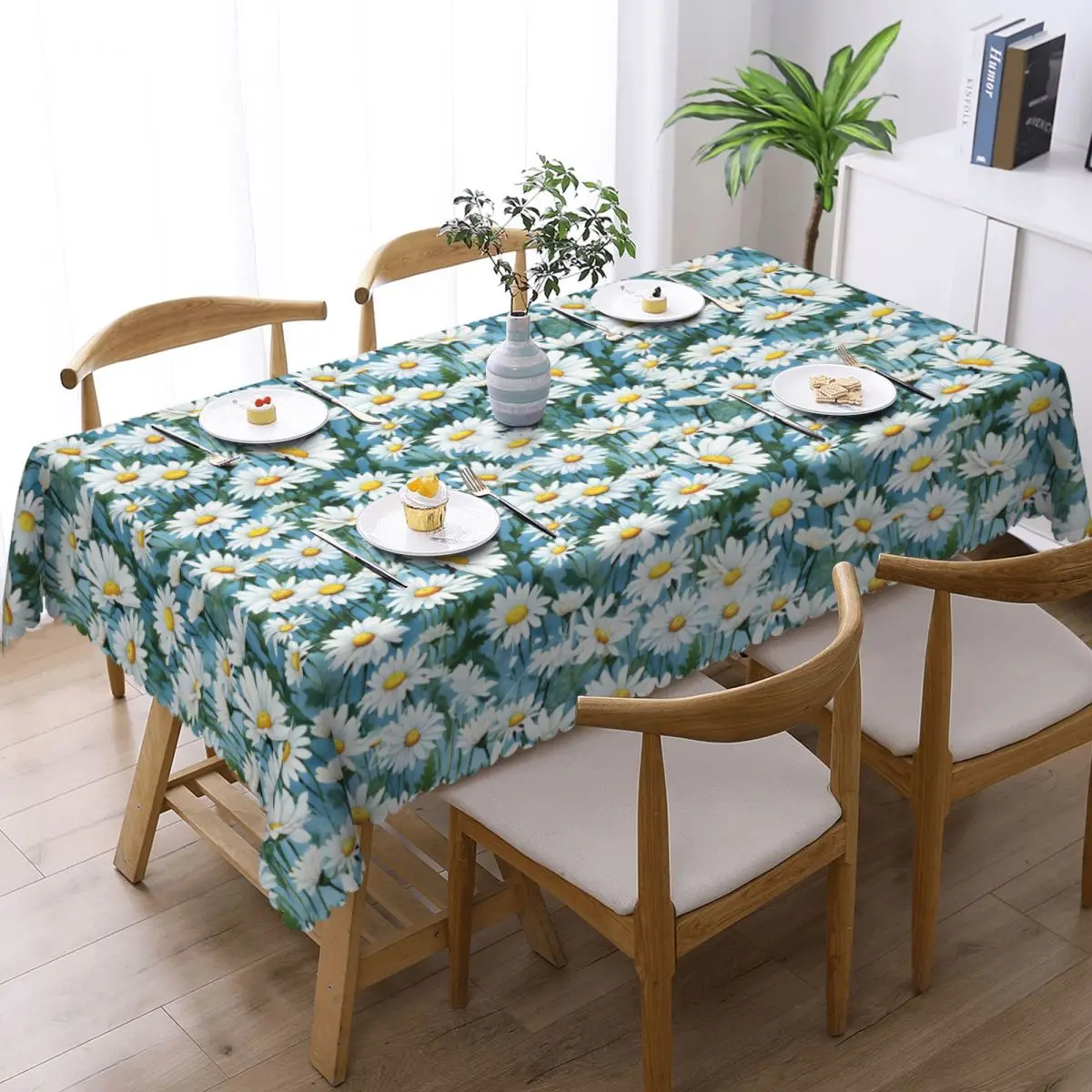 Custom Rectangular Fitted Little Daisy Table Cloth Oilproof Tablecloth Outdoor 40