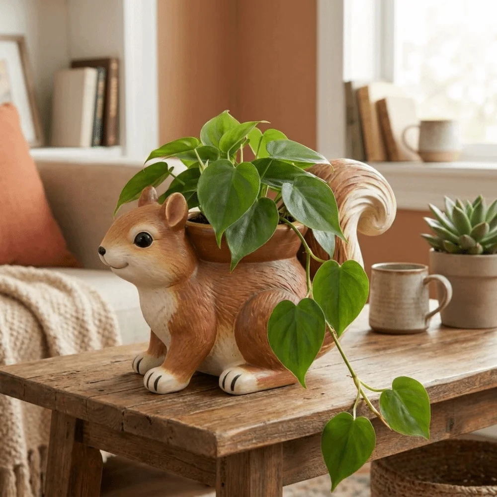 Resin Squirrel Succulent Flowerpot Handmade Cute Desktop Storage Box Squirrel Ornament Animal