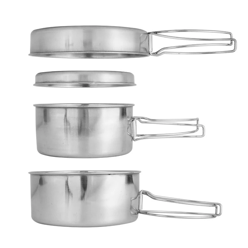 Outdoor Stainless-Steel Camping Cookware Set Hiking Backpacking Cooking Picnic Bowl Pot Set