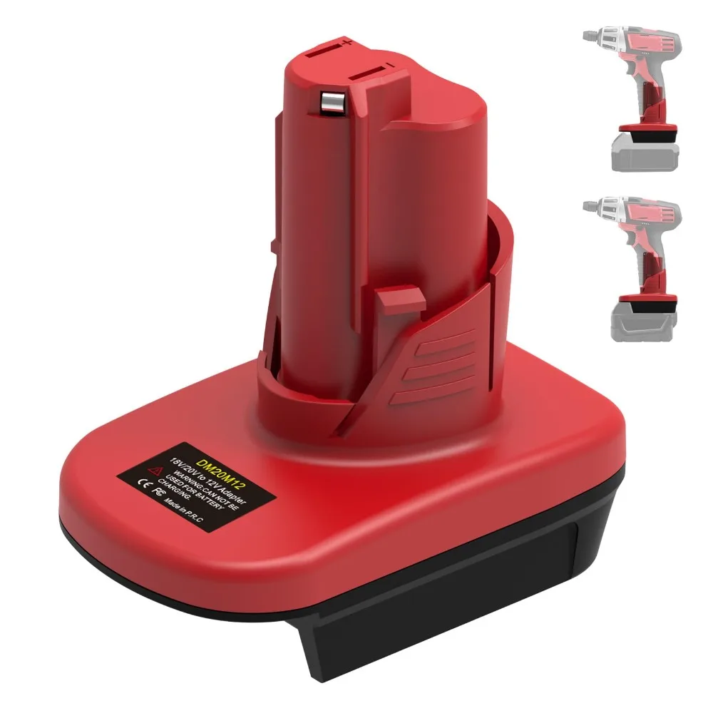 

Адаптер DM20M12 для электроинструментов Milwaukee M12 12В, совместимый с Milwaukee M18 18В и литиевыми аккумуляторами DeWalt 20В.