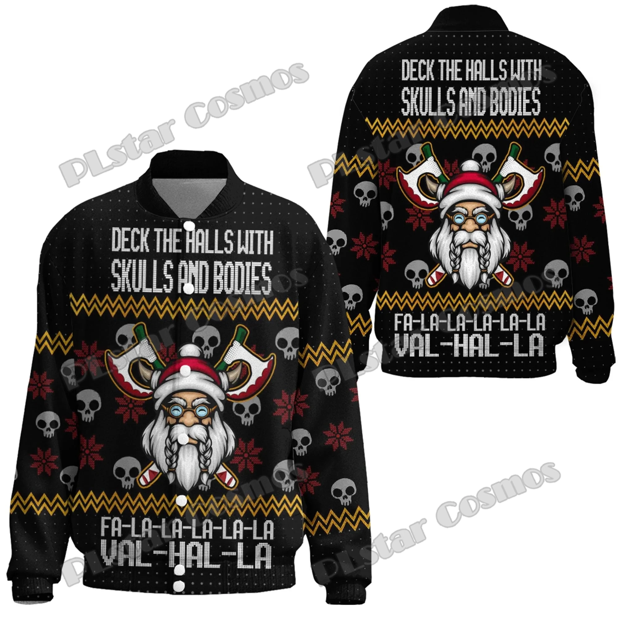 Denmark Santa In Valhalla Tattoo 3D Printed Fashion Men's Thicken Stand-Collar Jacket Unisex Casual Winter Baseball Jacket FX42