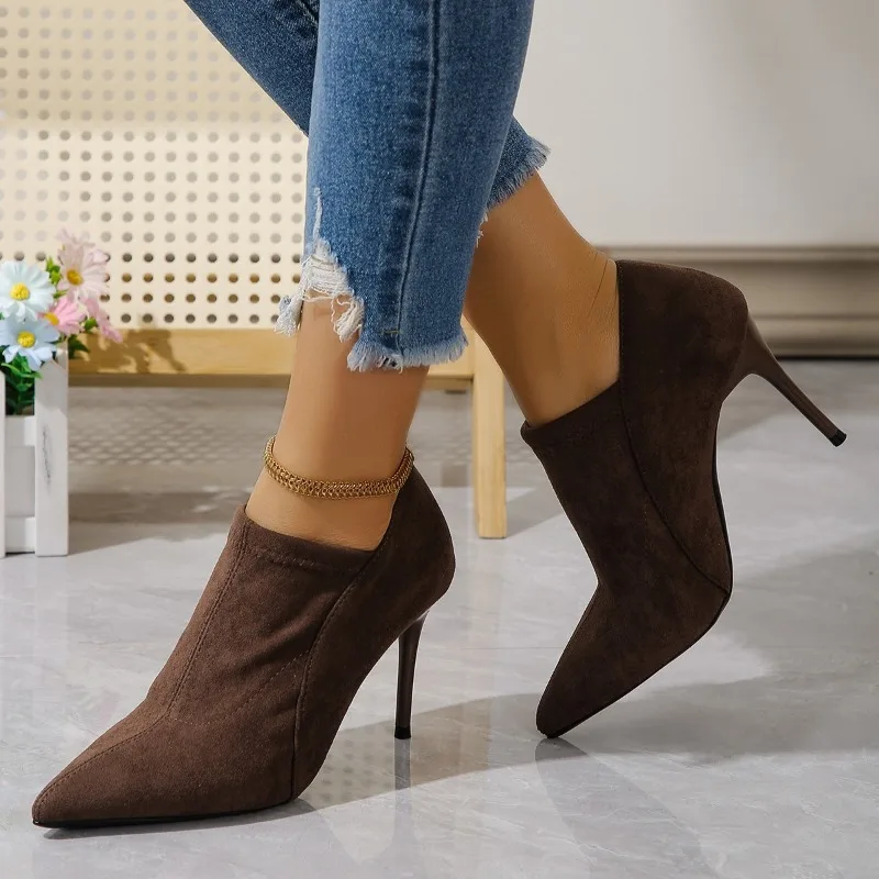 2024 Spring/Autumn Women Shoes Pointed Toe Thin Heel Ankle Boots Solid High Heels Sheep Suede Shoes for Women Sexy Heel Shoes