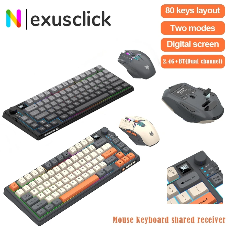 

80keys Wireless Keyboard Mouse Set Dual Mode Rechargeable Backlit Mini Keyboard with Screen & Control Knob For Office Laptop