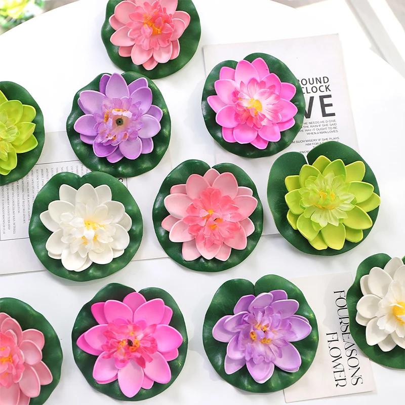 

5/10Pcs Colorful Artificial Floating Water Lily Simulation EVA Lotus-Leaf Flowers Water Lily Pond Plants for Gardens Home Decor